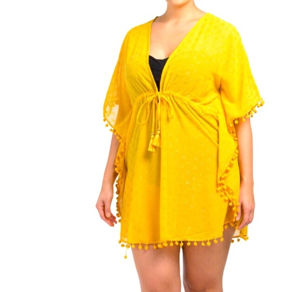 Club Z Collection Womens Yellow Swim Beach Cover up Size XL Resortwear Beach Sun - Picture 2 of 7